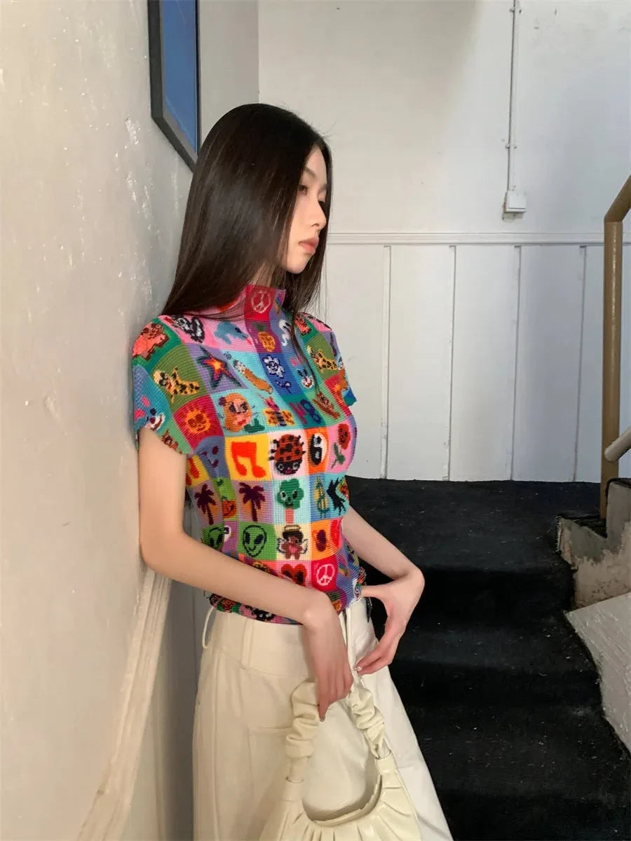 Y2K Sketchbook Pleated Top