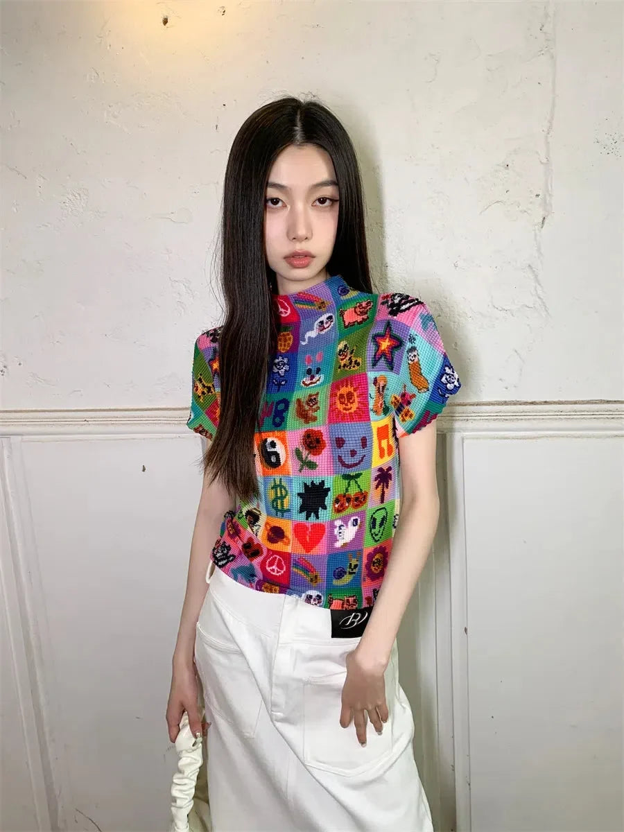 Y2K Sketchbook Pleated Top