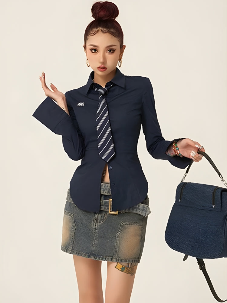 Y2K Slim Fit Tie Shirt