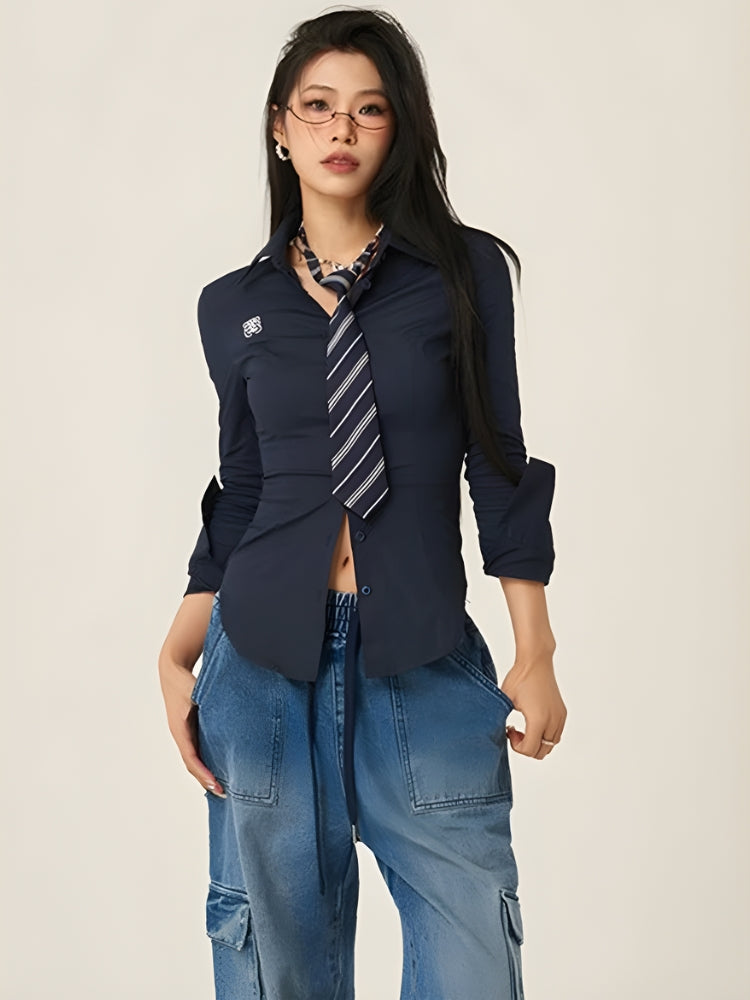 Y2K Slim Fit Tie Shirt