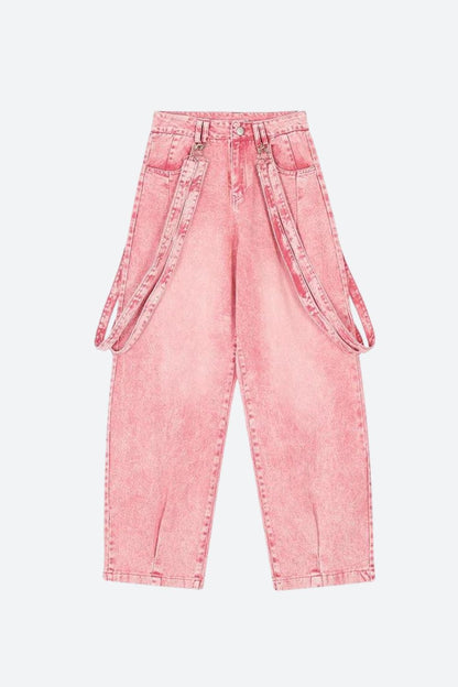 Y2K Soft Girl Double Belted Baggy Jeans