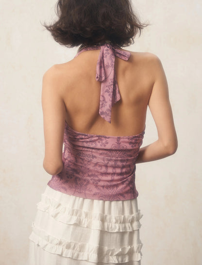 Y2K Soft Girl Rose Halter Top