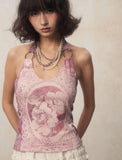 Soft Girl Rose Print Halter Top