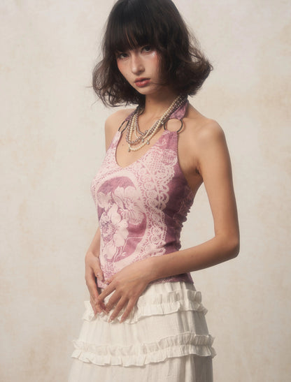 Y2K Soft Girl Rose Halter Top