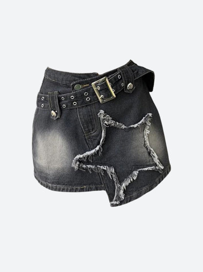 Asymmetric Denim Mini Skirt