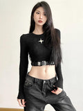 Star Print Belted Crop Top