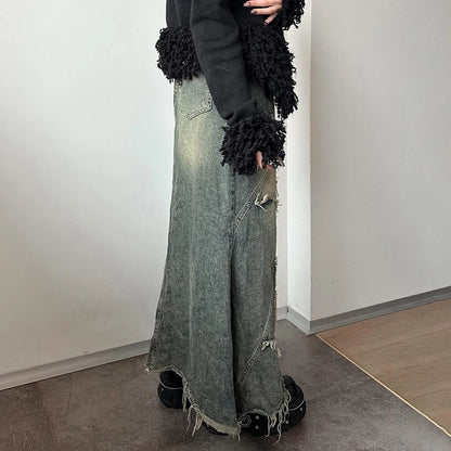 Y2K Star Denim Maxi Skirt