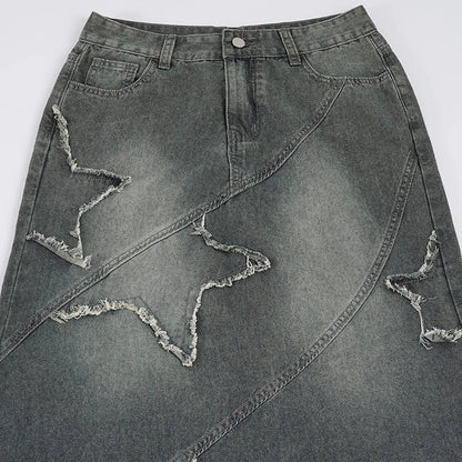 Y2K Star Denim Maxi Skirt