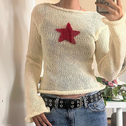 Y2K Star Embroidery Knitted Top