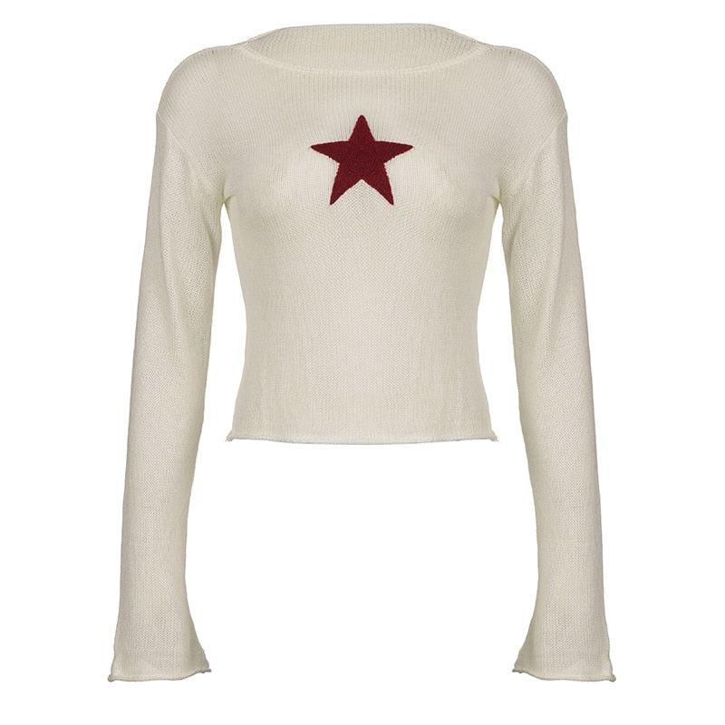 Y2K Star Embroidery Knitted Top