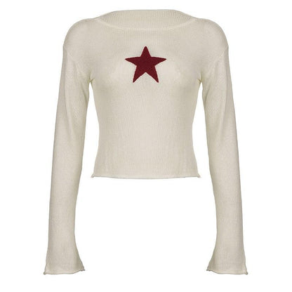 Y2K Star Embroidery Knitted Top