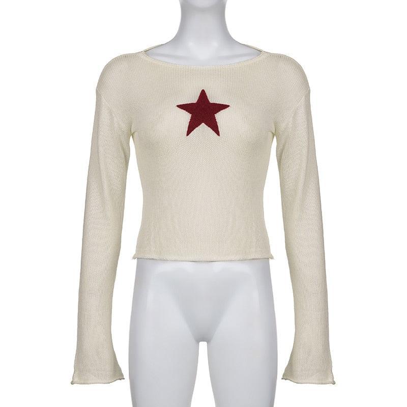 Y2K Star Embroidery Knitted Top