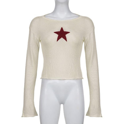 Y2K Star Embroidery Knitted Top