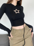 Star Print Hooded Crop Top