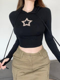 Star Print Hooded Crop Top