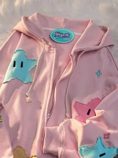 Y2K Star Zip Oversized Hoodie