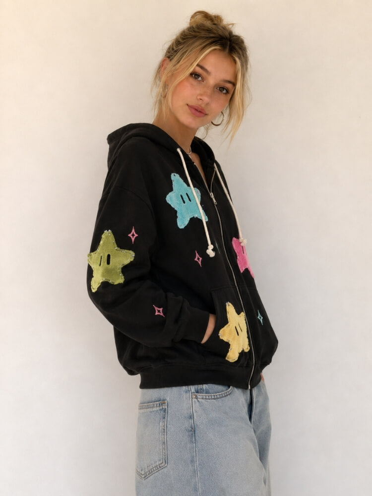 Y2K Star Zip Oversized Hoodie