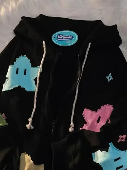 Y2K Star Zip Oversized Hoodie
