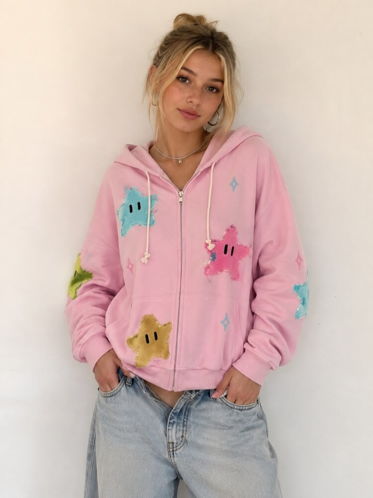 Y2K Star Zip Oversized Hoodie