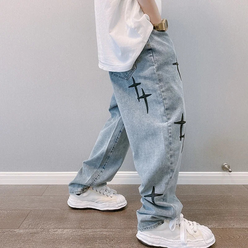 Y2K Straight Leg Cross Print Jeans