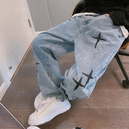 Y2K Straight Leg Cross Print Jeans
