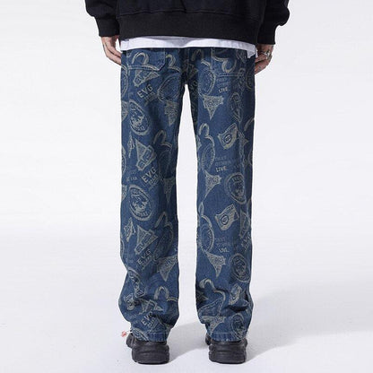 Y2K Straight Leg Printed Jeans
