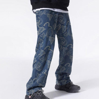 Y2K Straight Leg Printed Jeans
