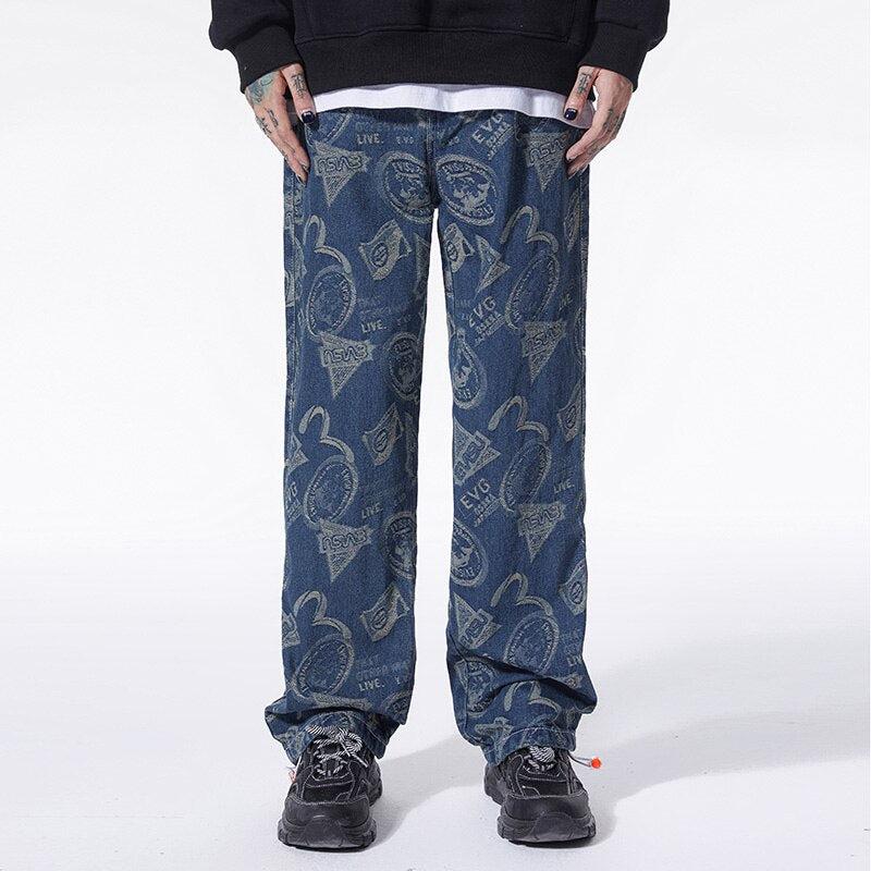 Y2K Straight Leg Printed Jeans