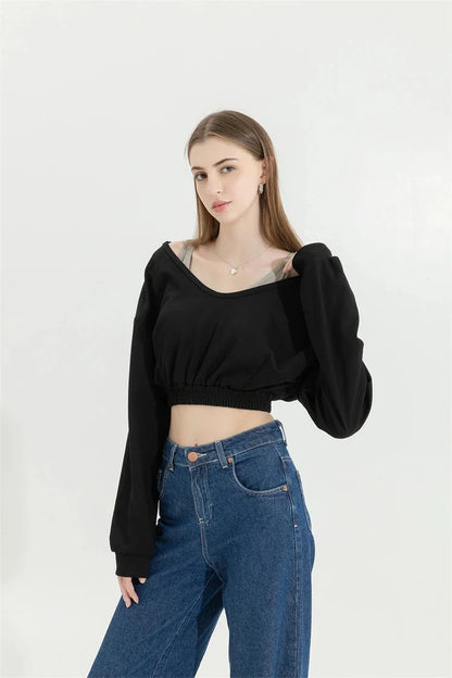 Y2K Strap Detailed Crop Sweatshirt