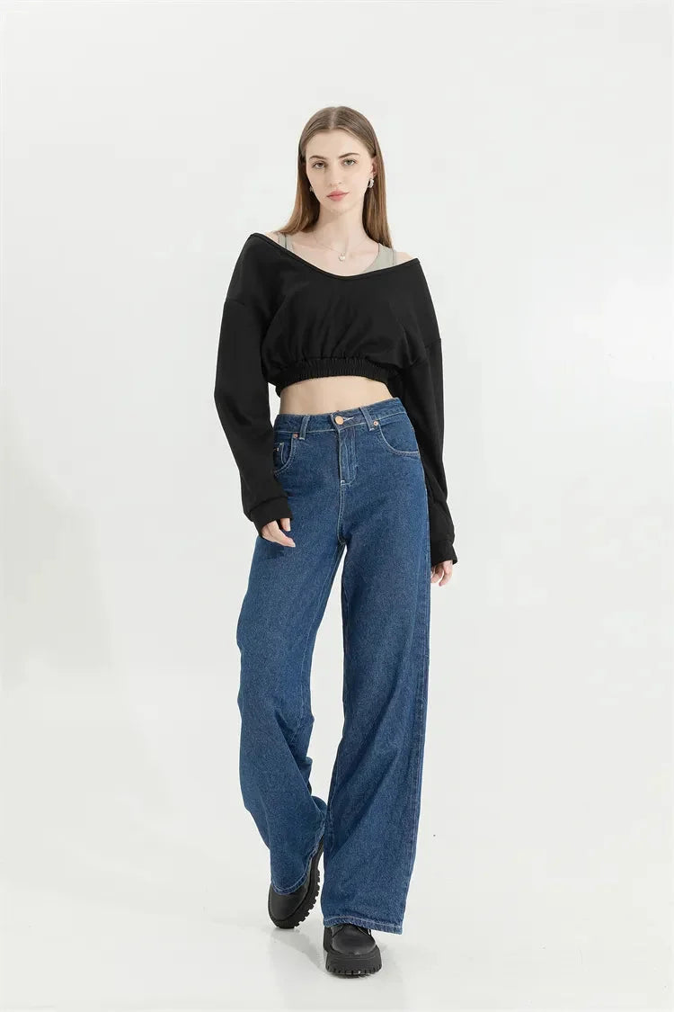 Y2K Strap Detailed Crop Sweatshirt