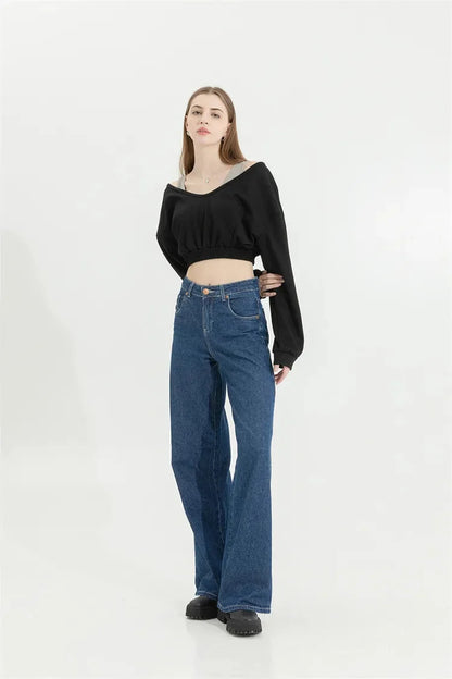 Y2K Strap Detailed Crop Sweatshirt