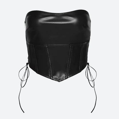 Y2K Strapless Faux Leather Crop Top