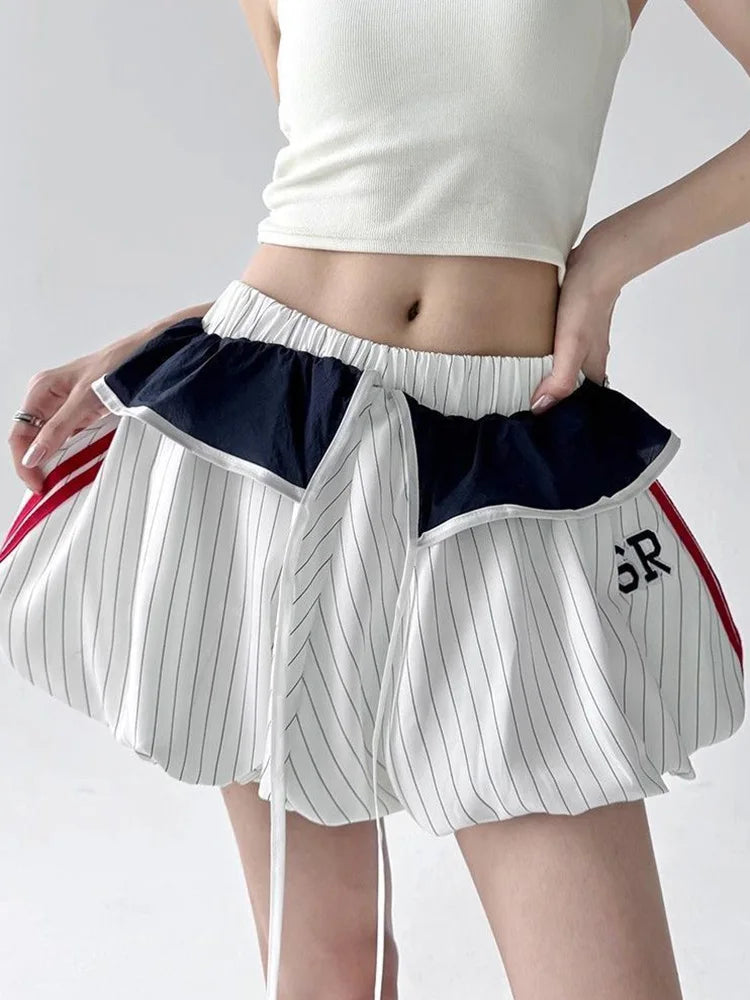 Y2K Striped Balloon Mini Skirt