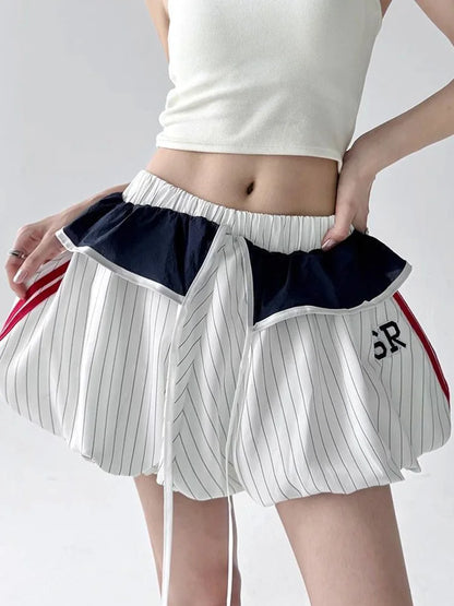 Y2K Striped Balloon Mini Skirt