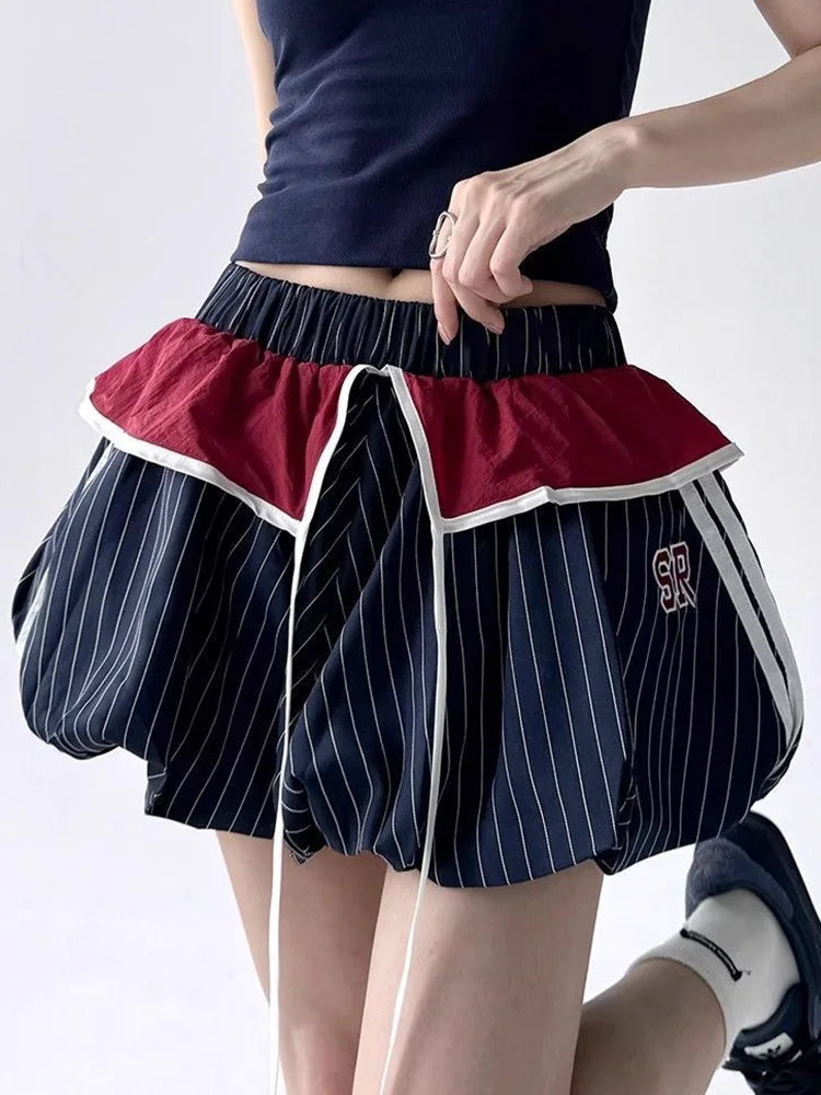 Y2K Striped Balloon Mini Skirt