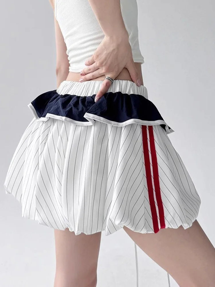 Y2K Striped Balloon Mini Skirt