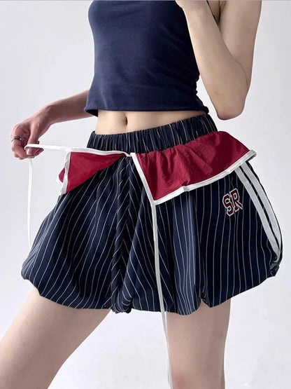 Y2K Striped Balloon Mini Skirt