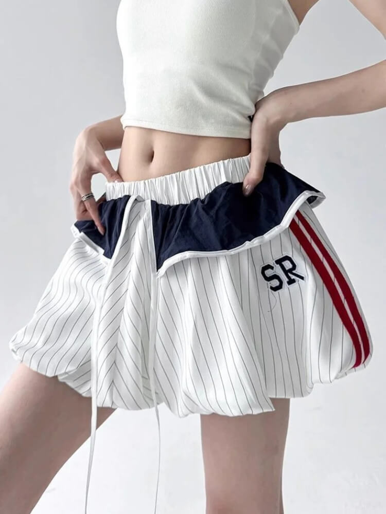 Y2K Striped Balloon Mini Skirt