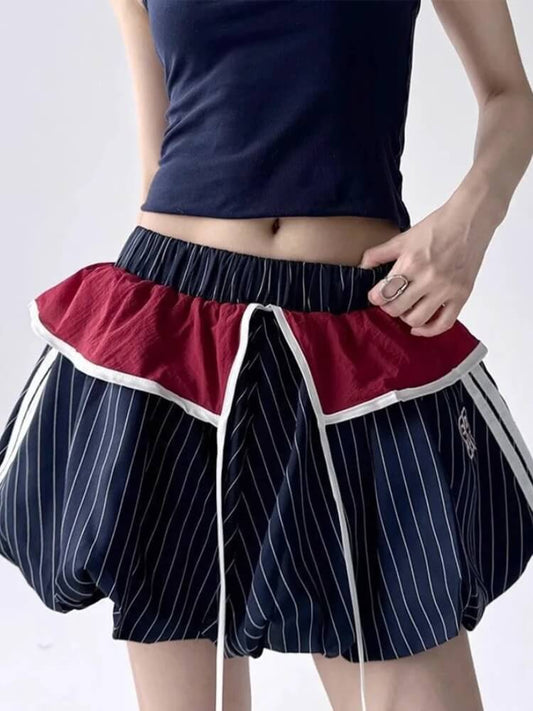Trendy Y2K Striped Balloon Mini Skirt for Stylish Outfits