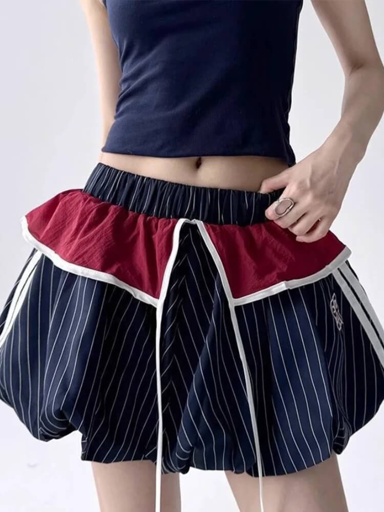 Y2K Striped Balloon Mini Skirt