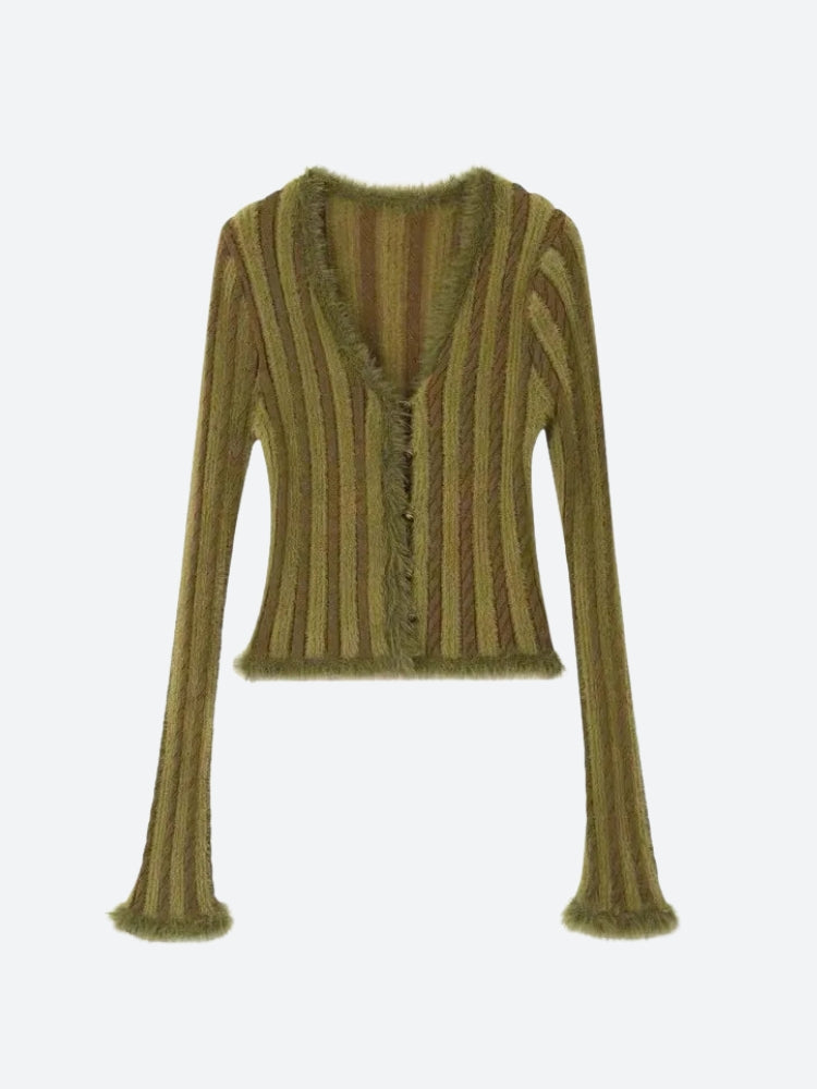 Y2K Striped Fluffy Cardigan