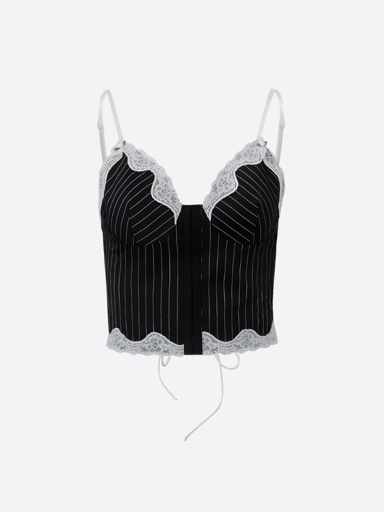 Y2K Striped Lace Trim Corset Top