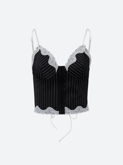 Y2K Striped Lace Trim Corset Top