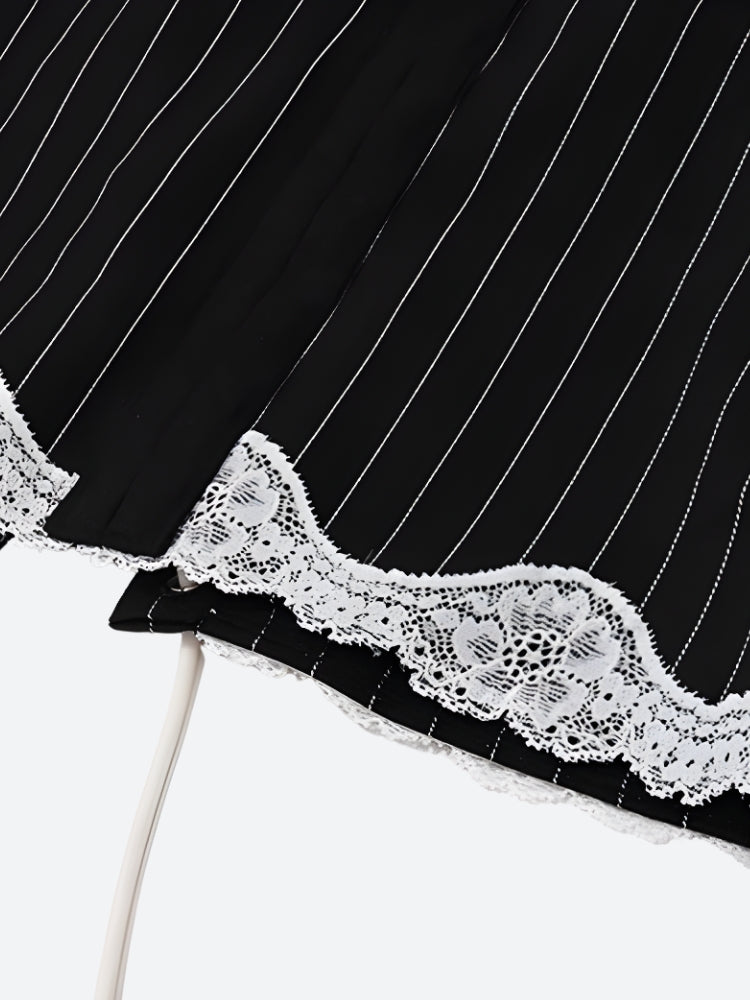 Y2K Striped Lace Trim Corset Top