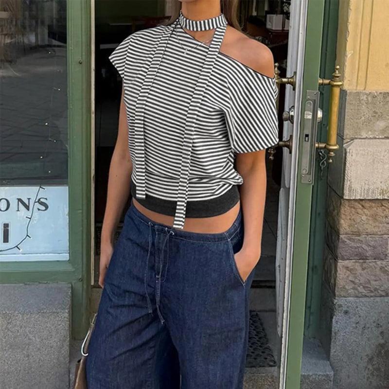 Y2K Striped Neck Tie Top