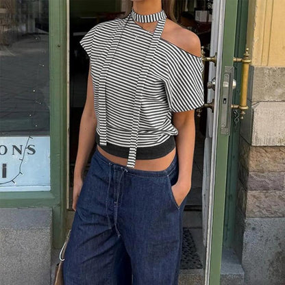 Y2K Striped Neck Tie Top