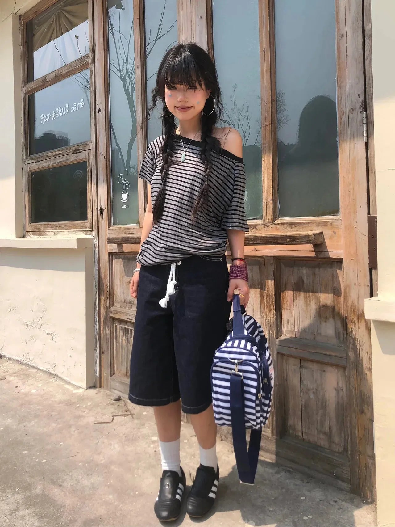 Y2K Striped One Shoulder Tee