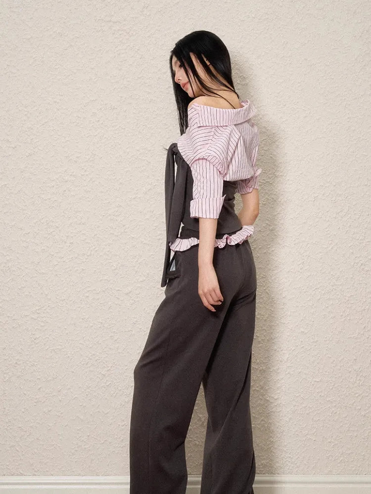 Y2K Striped Shirt Tie Top