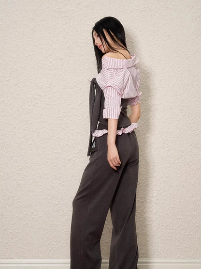 Y2K Striped Shirt Tie Top
