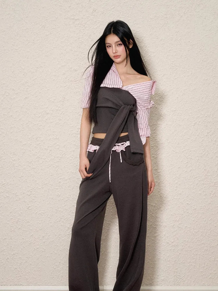 Y2K Striped Shirt Tie Top